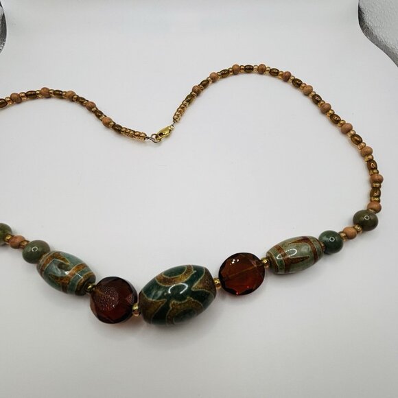 Unbranded Green Dark Orange Bead Necklace 24” - Picture 6 of 6